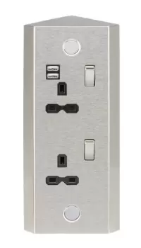 Knightsbridge 13A 2G Vertical Switched Socket with Dual USB Charger (2.4A) - Stainless Steel with Black insert - SKR001A