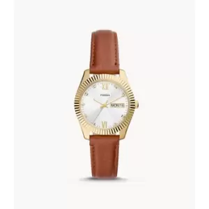 Fossil Womens Scarlette Three-Hand Day-Date Tan Eco Leather Watch - Brown