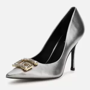 Guess Womens Scandel Leather Court Shoes - Pewter - UK 7