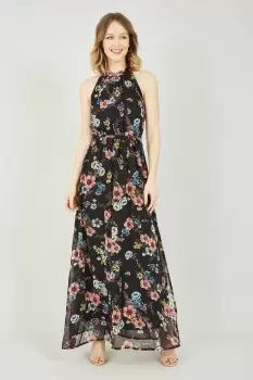 Black Floral Halter Neck Maxi Dress