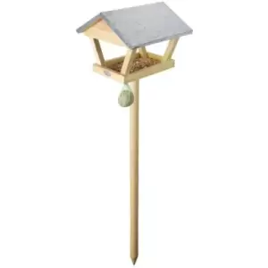 Solid Wood Bird Table with Pole, 1.2m Tall - Natural - Homescapes