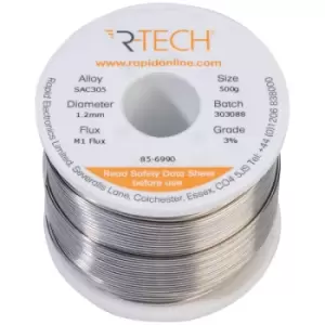 R-TECH 856990 SAC305 Solder 3% M1 Flux 0.5-2% Halide 1.2mm 500g Reel