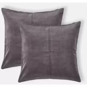 Homescapes - Set of 2 Dark Grey Velvet Cushion Covers, 40 x 40cm - Grey