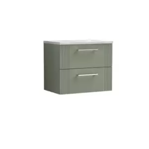 Nuie Deco 600mm Wall Hung 2 Drawer Vanity & Bellato Grey Laminate Top - Satin Reed Green