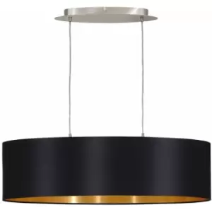 Pendant Light Colour Satin Nickel Shade Black Gold Fabric Bulb E27 2x60W