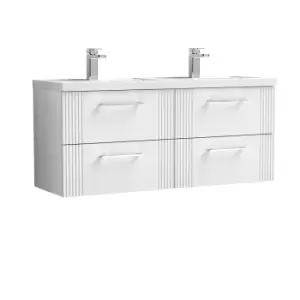 Nuie Deco 1200mm Wall Hung 4 Drawer Vanity & Double Polymarble Basin - Satin White