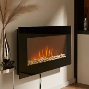 Wall Mounted Electric Fire with Pebbles Black