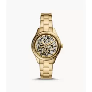 Fossil Womens Rye Automatic Gold-Tone Stainless Steel Watch - Gold