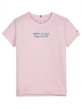 Tommy Hilfiger Girls Iridescent Logo Short Sleeve T-Shirt - Pink, Size Age: 6 Years, Women