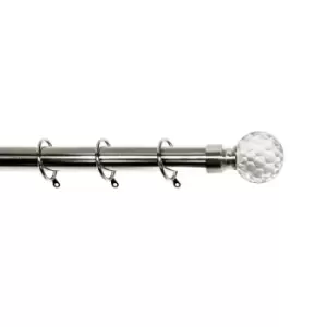 28mm Crystal Effect Polished Steel Ball Finial Curtain Pole 90 - 160 Cm