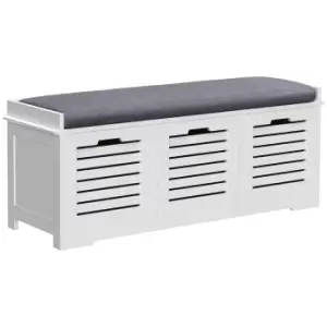 HOMCOM White Storage Bench with 3 Drawers & Removable Grey Seat Cushion Hallway Organisation furniture