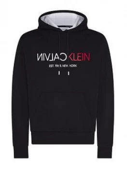 Calvin Klein Text Reverse Front Logo Overhead Hoodie - Black, Size XL, Men