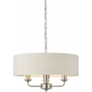 Ceiling Pendant Light - Brushed Chrome Plate & Natural Linen - 3 x 40W E14