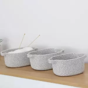 JVL Edison Set of 3 Oval Storage Baskets White and Grey