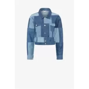 French Connection Patched Denim Cropped Jacket - Blue