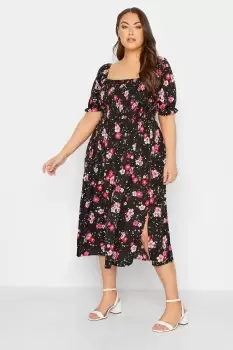 Floral Print Shirred Maxi Dress