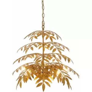 Gold Ceiling Pendant Light Decorative Leaf Design 5 Bulb Hanging Lamp Fitting