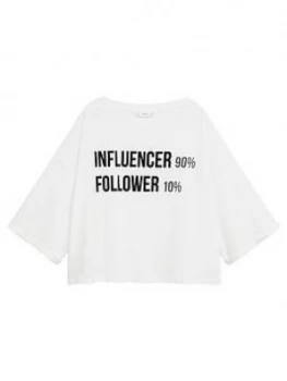 Mango Teen Girls Influencer Crop T-Shirt - White, Size Age: S, Women