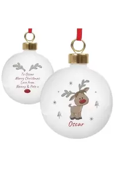 Personalised Little Reindeer Bauble - White