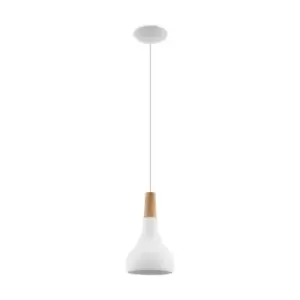 Pendant Ceiling Light Colour White Pear Shape Shade Brown Wood Bulb E27 1x60W