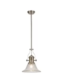 Telescopic Dome Ceiling Pendant E27 With 30cm Bell Glass Shade, Polished Nickel, Clear