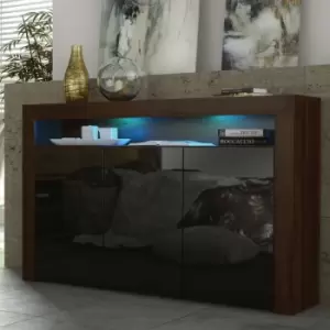 TV Unit 155cm Sideboard Cabinet Cupboard TV Stand Living Room High Gloss Doors - Walnut & Black - Walnut & Black