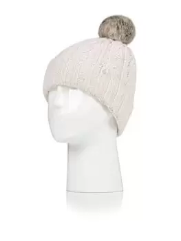 Heat Holders Maine Cable Turnover Cuff Pom Pom Hat - Cream