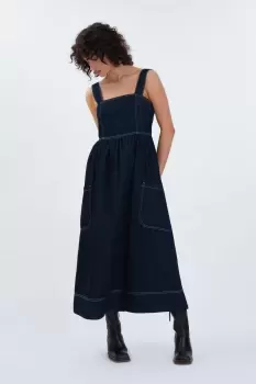 Fatma Pinafore Midi Dress, Dark Indigo / 8