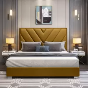 Envisage Trade - Deana Upholstered Beds - Plush Velvet, Super King Size Frame, Mustard - Mustard