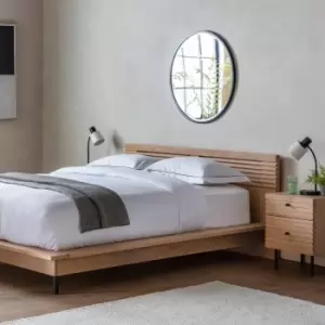 Okayama Oak Double Platform Bed Frame with Black Metal Legs - Caspian House