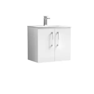 Nuie Arno 600mm Wall Hung 2 Door Vanity & Basin 4 Gloss White