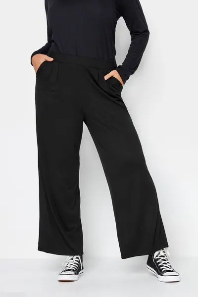 Yours Pleated Wide Leg Trousers Black