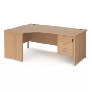 Office Desk Left Hand Corner Desk 1800mm With Pedestal Beech Top And Panel End Leg 1200mm Depth Maestro 25 MP18ELP3B