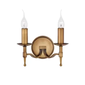 Stanford 2 Light Indoor Twin Candle Wall Light Antique Brass, E14