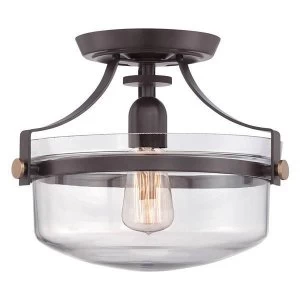 1 Light Semi Flush Ceiling Light Western Bronze, E27