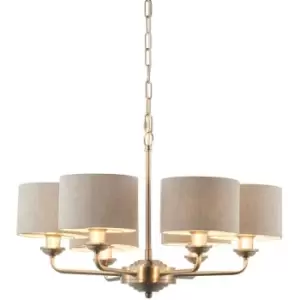 Endon Highclere Multi Arm Shade Pendant Ceiling Lamp, Brushed Chrome Plate, Natural Linen