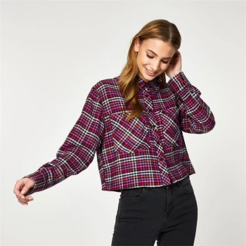 Jack Wills Cropped Check Shirt - Purple Check