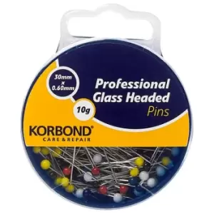 Korbond Professional Glass Headed Pins 10g