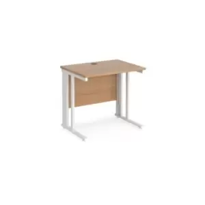 Maestro 25 straight desk 800mm x 600mm - white cable managed leg frame and beech top