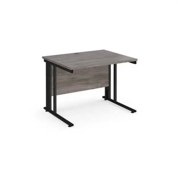 Maestro 25 straight desk 1000mm x 800mm - Black cable managed leg frame, grey oak top