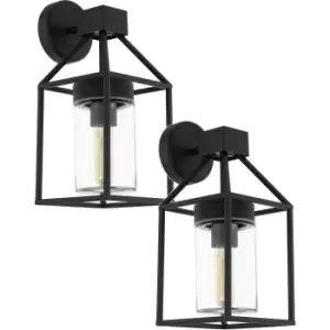 2 PACK IP44 Outdoor Wall Light Black & Square Glass shade 60W E27 Porch Lamp