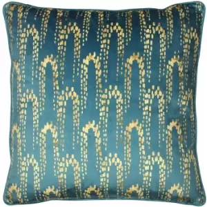 Furn Wisteria Faux Foil Geometric Print Piped Edge Cushion Cover, Petrol, 50 x 50 Cm