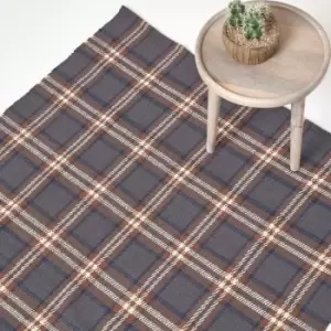 Hamilton Handwoven Grey and Brown Tartan 100% Cotton Rug, 120 x 170cm - Grey & brown - Grey & brown - Homescapes