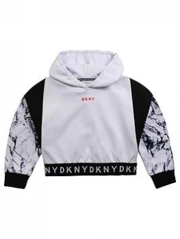 DKNY Girls Marble Print Logo Hoodie - White, Size Age: 12 Years, Women