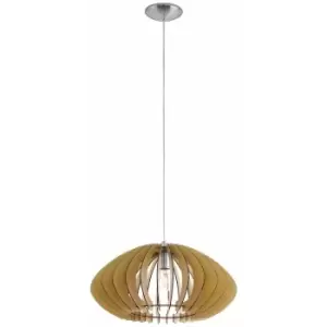 Pendant Ceiling Light Colour Satin Nickel Shade Maple Wood Bulb E27 1x60W