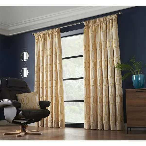 Other Omega Multi Yarn Fully Lined Pencil Pleat Curtains - Ochre/Cream 117x229cm