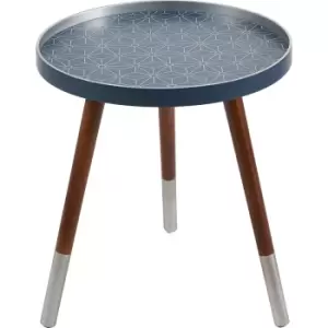 Sabina 40cm Dark Pine Abstract Geometric Side Table Sapphire Blue