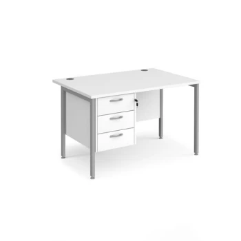 Office Desk Rectangular Desk 1200mm With Pedestal White Top With Silver Frame 800mm Depth Maestro 25 MH12P3SWH