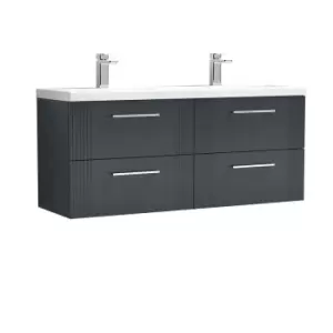 Nuie Deco 1200mm Wall Hung 4 Drawer Vanity & Double Ceramic Basin - Satin Anthracite