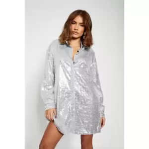 I Saw It First Sequin Oversized Shirt Dress - Metallics